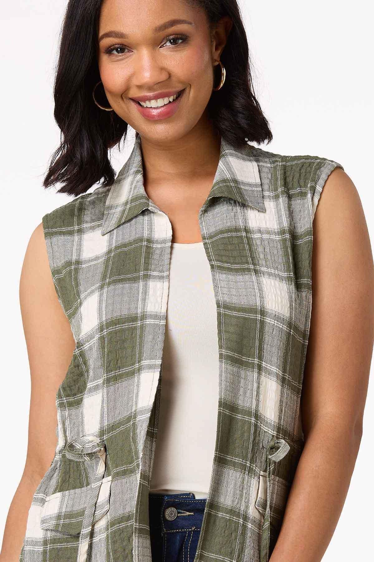 Cato Fashions Women's Cinched Plaid Vest