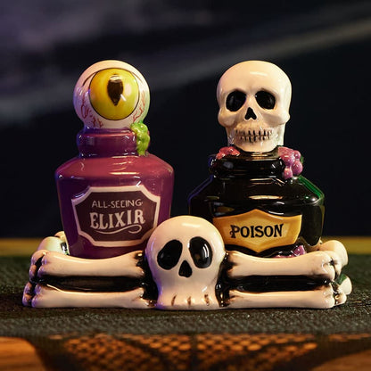 Cracker Barrel Poison Bottles Salt and Pepper Set with Holder