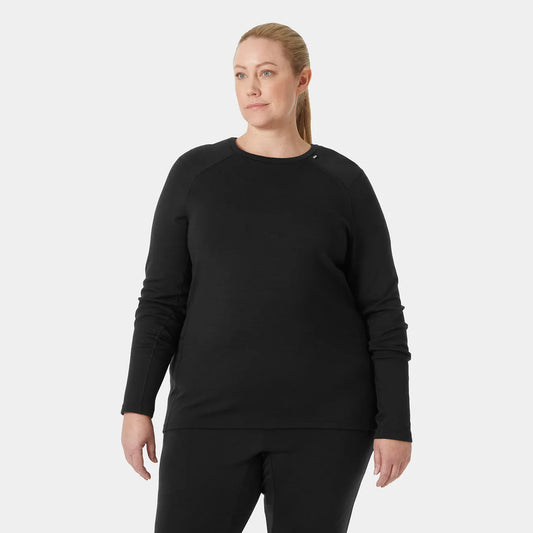 Helly Hansen Women's LIFA Merino Midweight Crew Plus Shirt - 990 BLACK