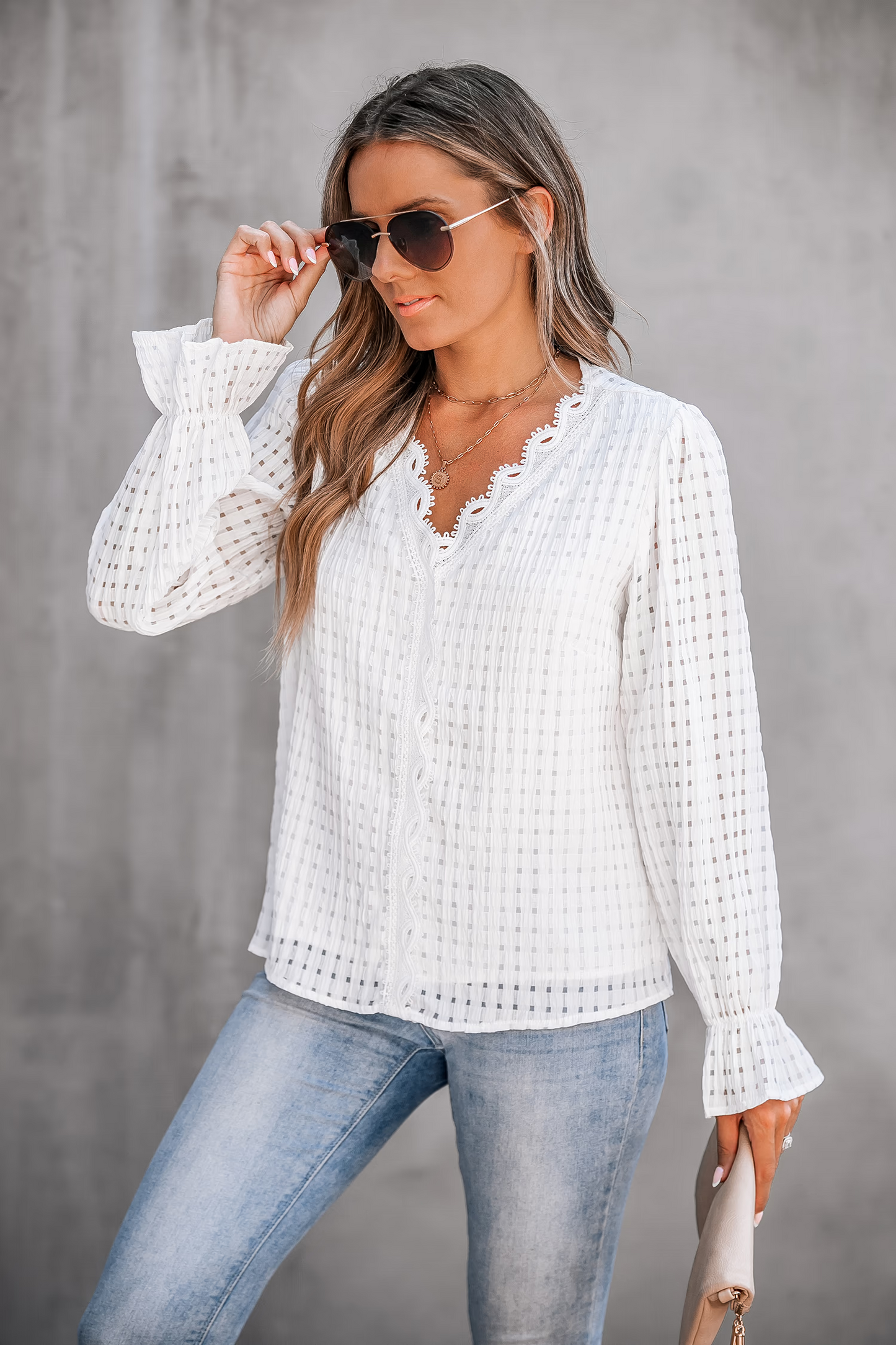 Cupshe White Lace Poet Sleeve Blouse (x2)