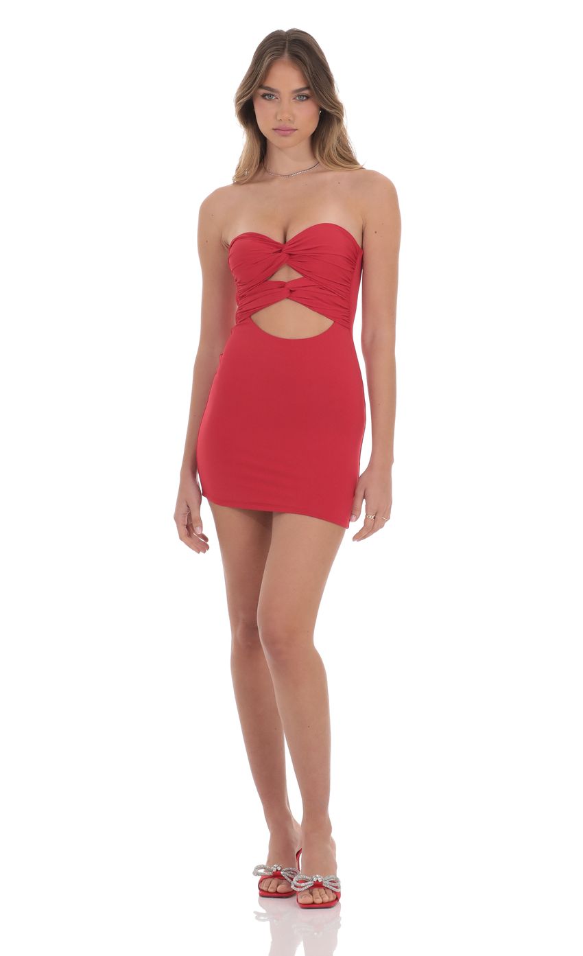 Lucy In The Sky Double Twist Cutout Dress in Red