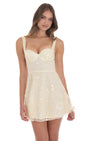 Lucy In The Sky Sequin Embroidered A-Line Dress in Cream