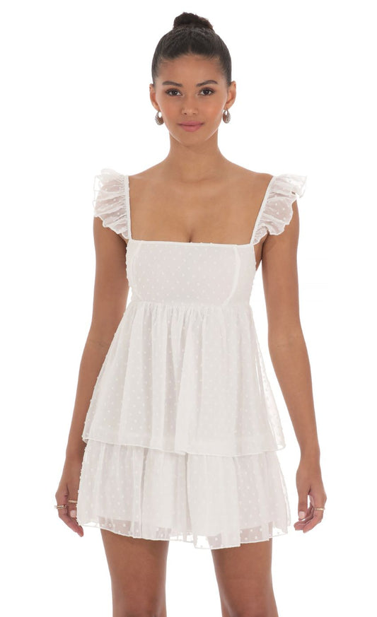 Lucy In The Sky Dotted Ruffle Dress in White