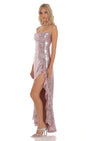 Lucy In The Sky Sequin Ruffle Dress in Rose Gold
