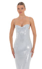 Lucy In The Sky Sequin Open Back Maxi Dress in Icy Blue