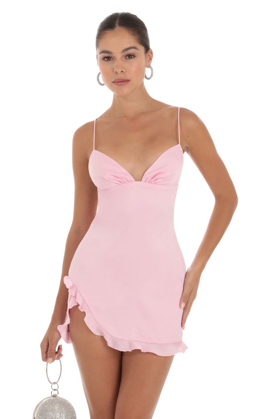 Lucy In The Sky Satin Dress in Pink