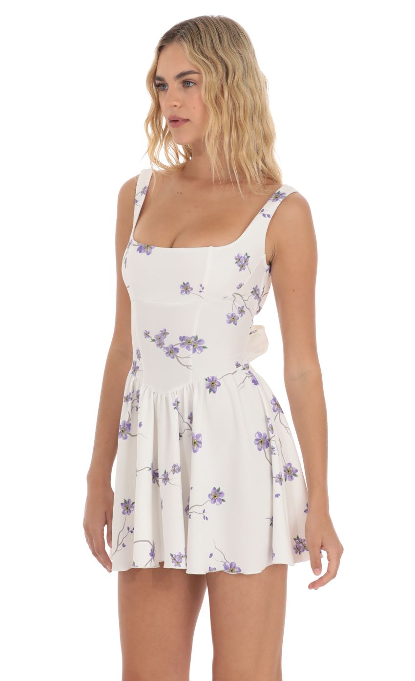 Lucy In The Sky Floral Open Back Flare Dress in White