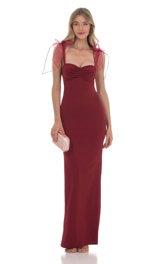 Lucy in the Sky Shoulder Ties Maxi Dress in Maroon
