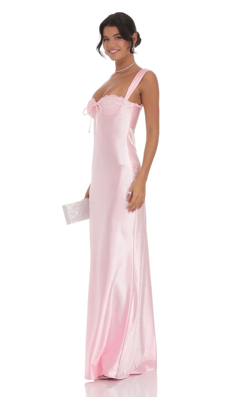 Lucy In The Sky Satin Lace-Bust Dress in Pink
