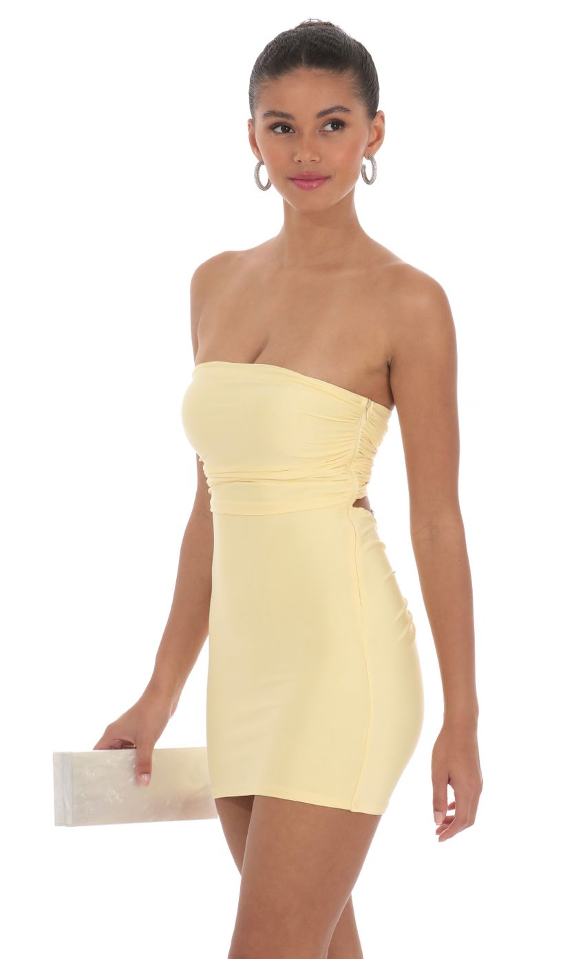 Lucy in the Sky Strapless Sequin Butterfly Bodycon Dress in Yellow