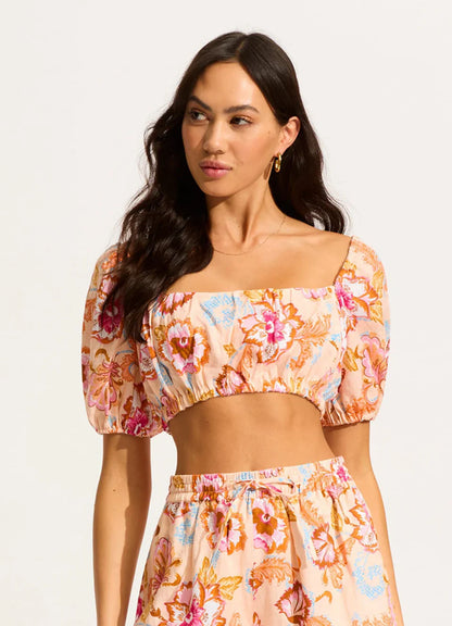 Seafolly Women's Spring Festival Puff Sleeve Crop Top - Nectar