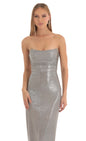 Lucy In The Sky Metallic Corset Maxi Dress in Silver