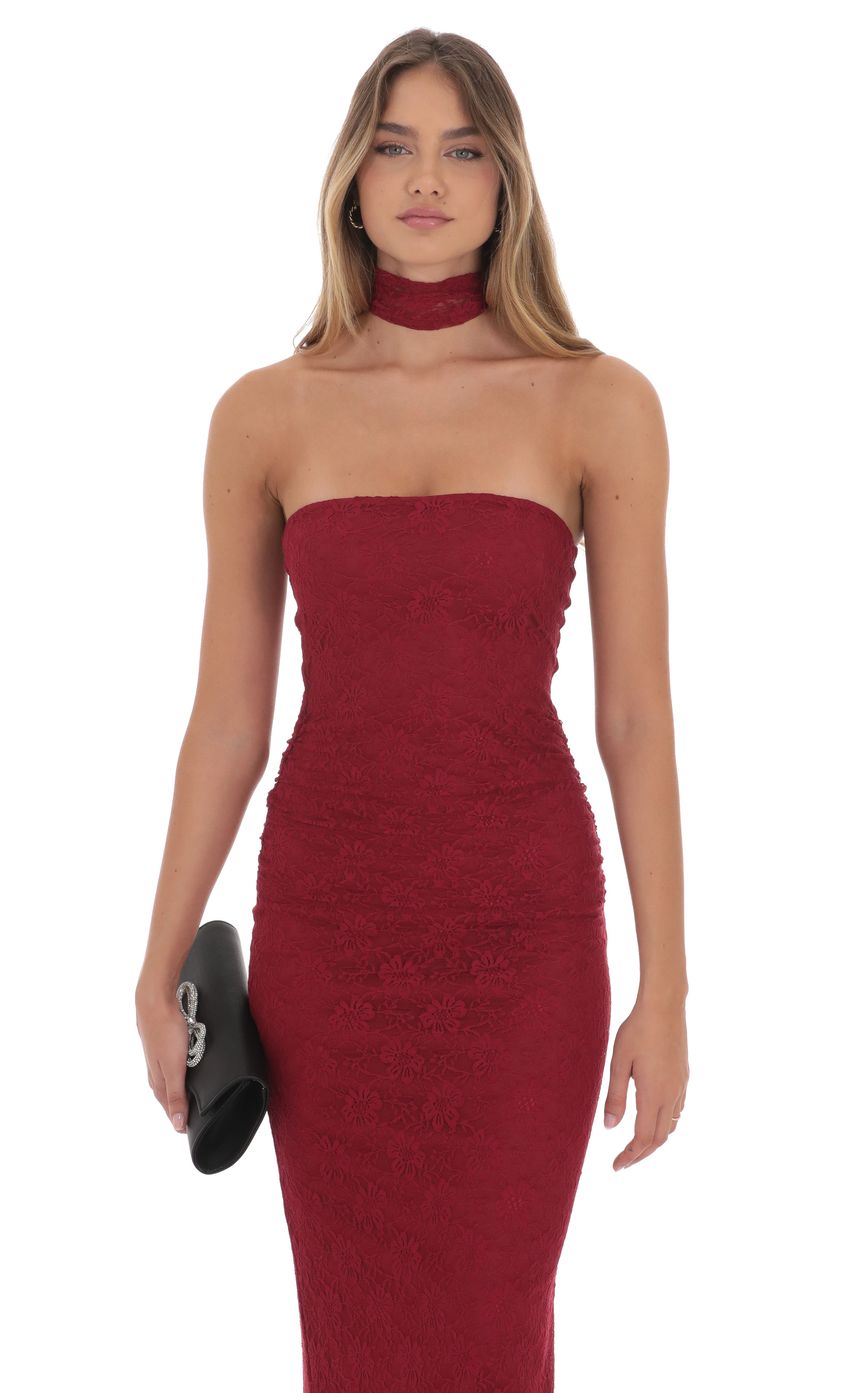 Lucy In The Sky Scarf Lace Maxi Dress in Maroon
