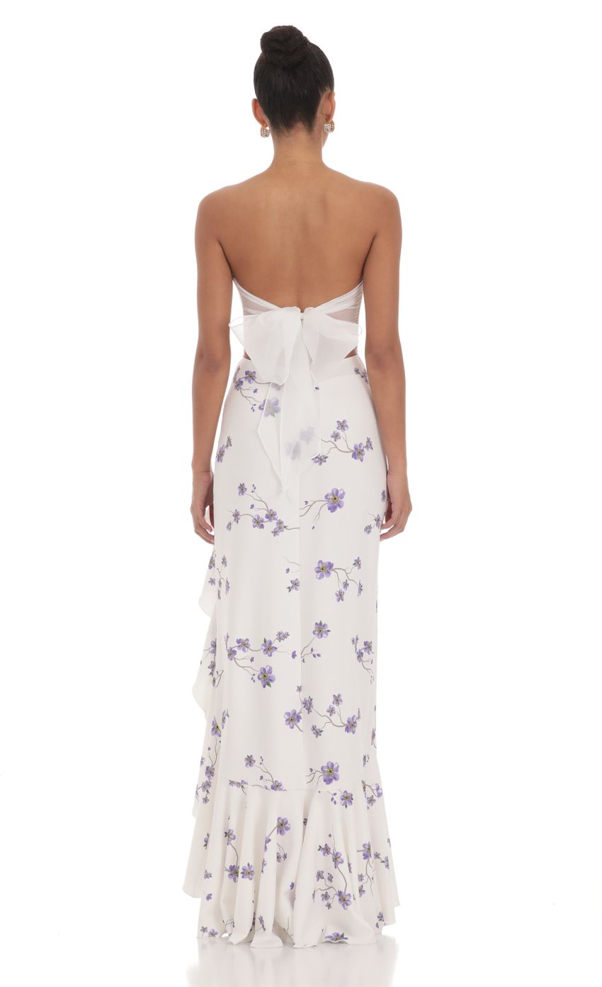 Lucy In The Sky Floral Strapless Back Bow Corset Maxi Dress in White