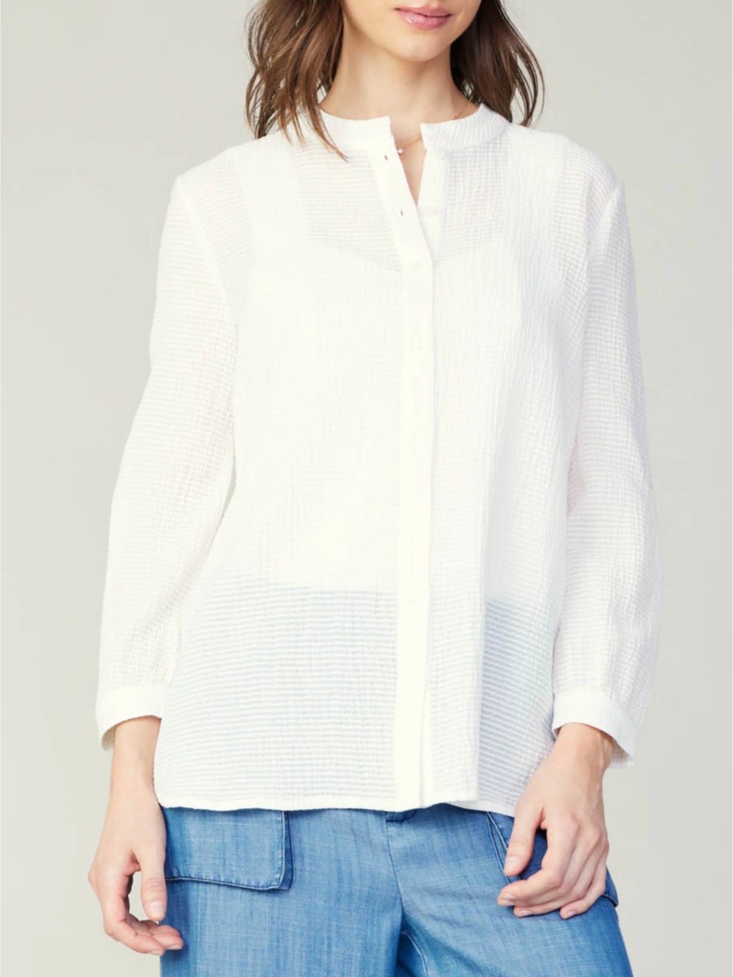 Ruby & Jenna Women's 3Q Sleeve Button Down Top