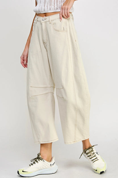 Ruby & Jenna Women's Mid Rise Barrel Jean - natural