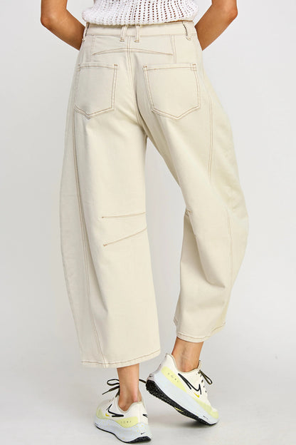 Ruby & Jenna Women's Mid Rise Barrel Jean - natural