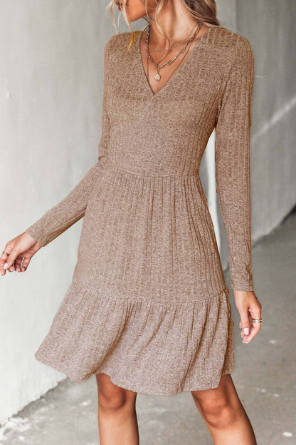 Cupshe Ribbed Flounce Coffee Dress(X2)