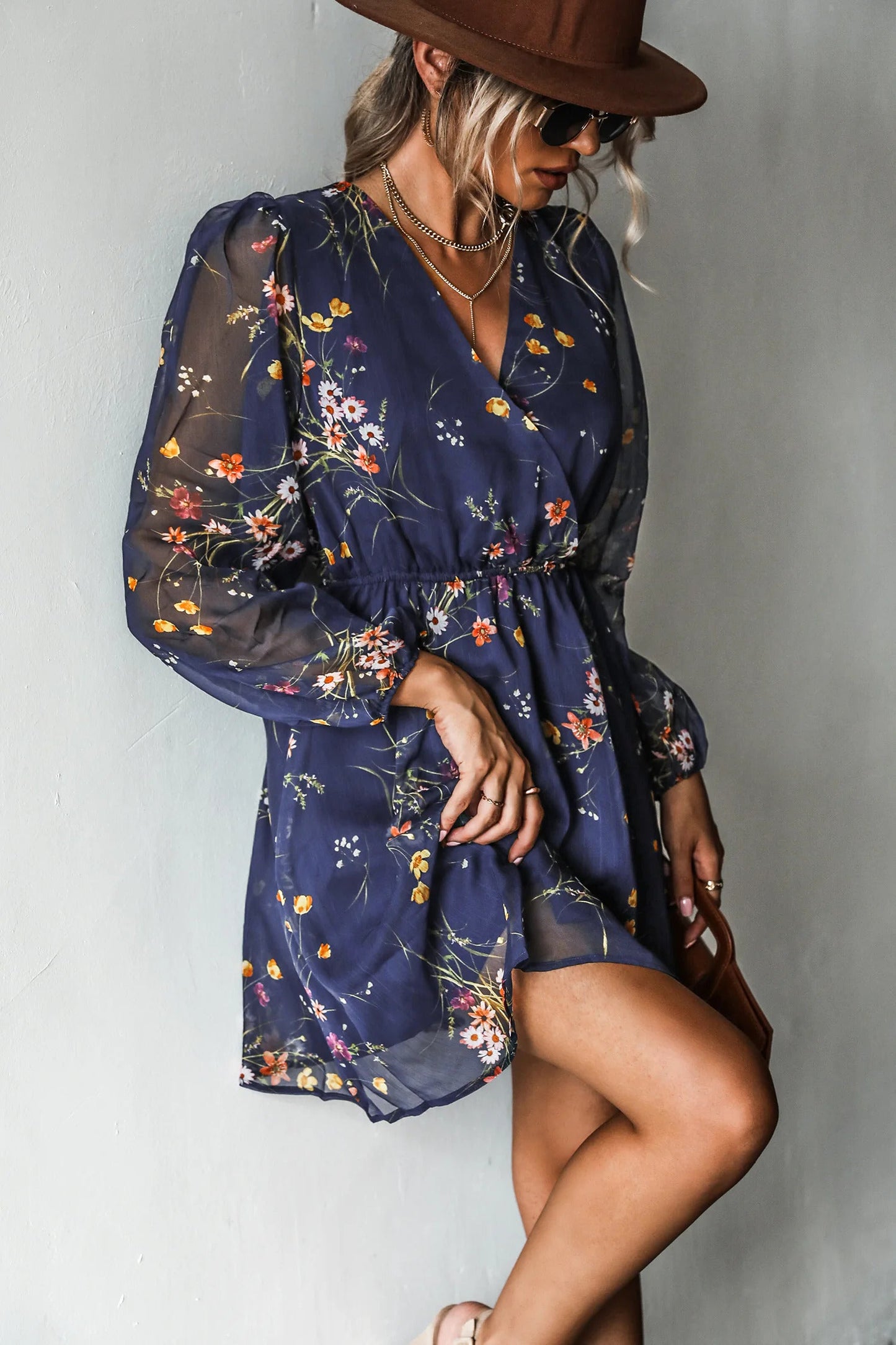 Cupshe Realm Of Sky Floral Print Chiffon A-Line Mini Dress