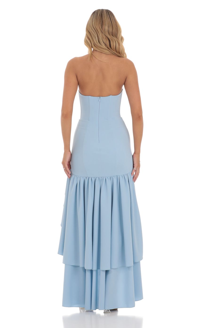 Lucy in the Sky Strapless Corset Maxi Dress in Blue