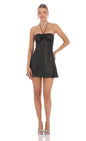 Lucy In The Sky Flower Satin Halter Dress in Black