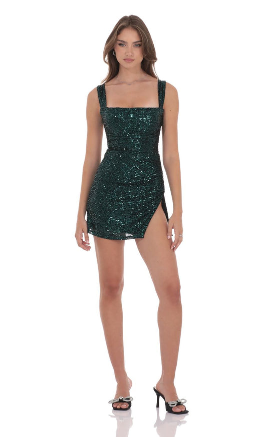 Lucy In The Sky Sequin Bodycon Dress in Green