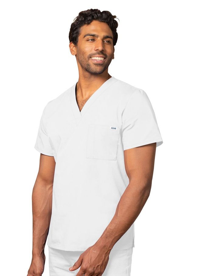 Adar Unisex V Neck Tunic 1 Pocket - Silver Gray - Teal Blue - White