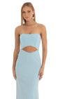 Lucy In The Sky Crepe High Low Maxi Dress in Blue