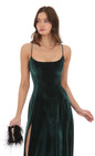 Lucy In The Sky Velvet Double Slit Maxi Dress in Green