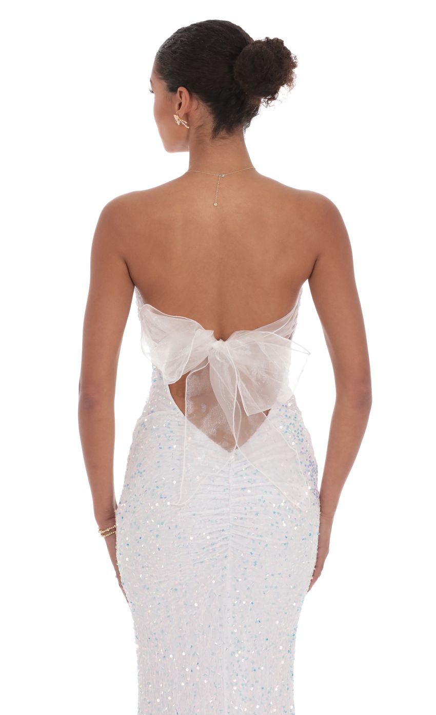 Lucy in the Sky Velvet Sequin Strapless Maxi Dress in White