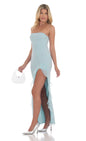 Lucy In The Sky Strapless Ruffle Slit Dress in Blue