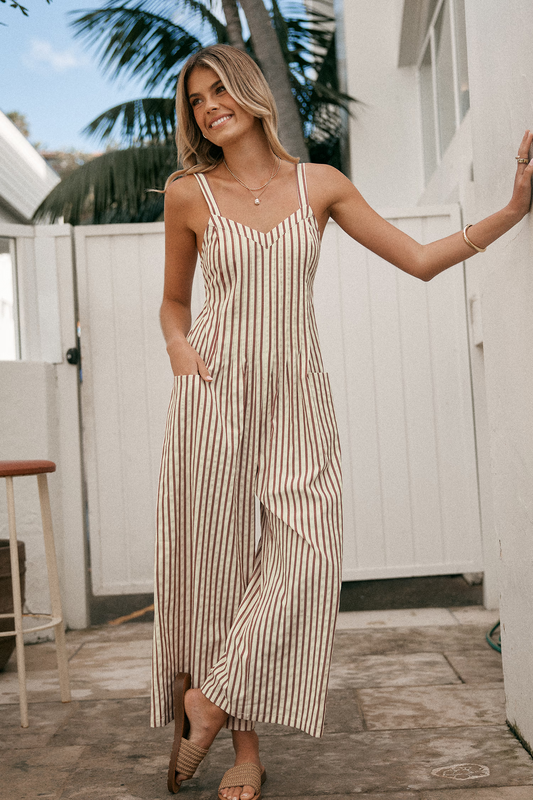 Cupshe Striped Sleeveless V-Neck Wide Leg Jumpsuit