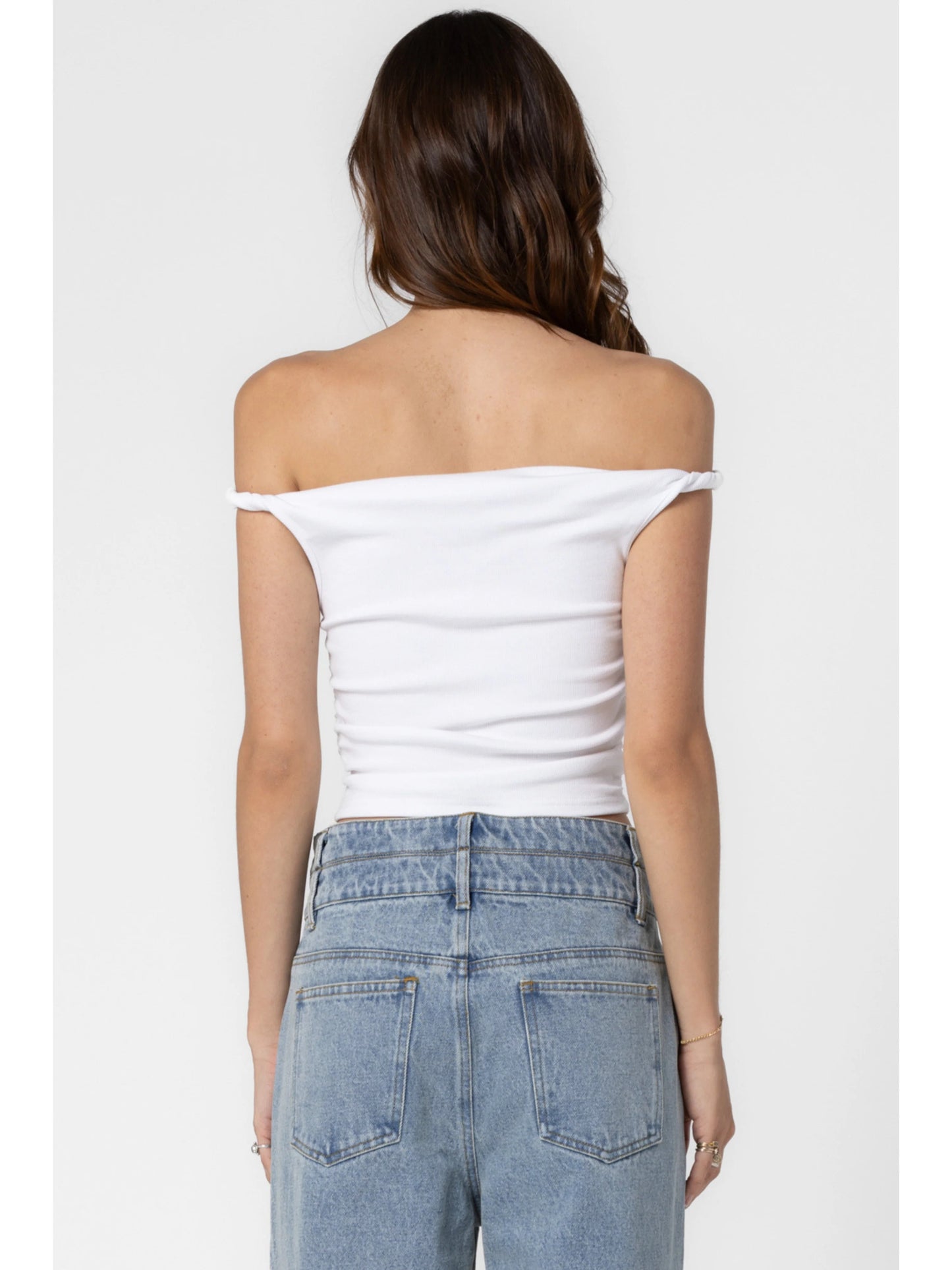 Ruby & Jenna Women's Ribbed Twist Off The Shoulder Top