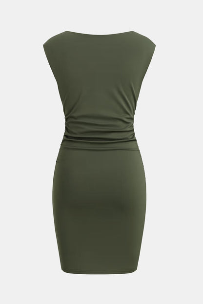 Cupshe x JoJo Olive Green Boatneck Sleeveless Mini Dress