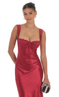 Lucy In The Sky Satin Lace-Bust Dress in Red