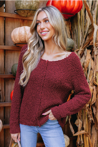 Cupshe Burgundy Popcorn Knit Sweater (x2)