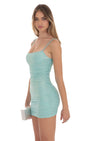 Lucy In The Sky Shimmer Ruched Bodycon Dress in Aquamarine