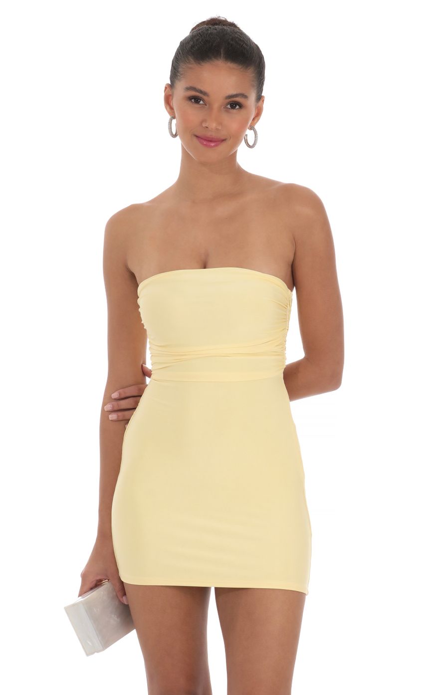 Lucy in the Sky Strapless Sequin Butterfly Bodycon Dress in Yellow