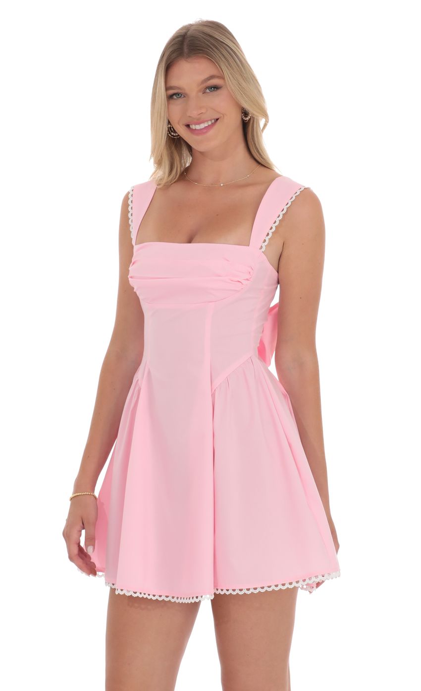Lucy In The Sky Embroidered Strap Fit and Flare Dress in Pink