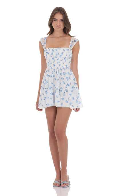 Lucy In The Sky Chiffon Floral Cap Sleeve Dress in White