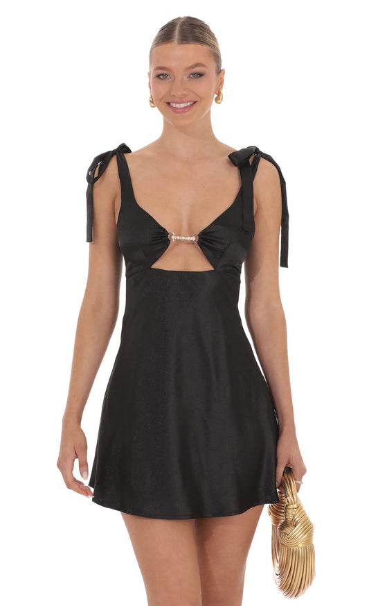 Lucy In The Sky Pearl Cutout Satin Dress in Black