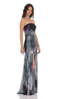 Lucy In The Sky Foral Mesh Strapless Maxi Dress in Navy