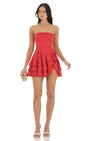Lucy In The Sky Strapless Asymmetrical Dress in Red