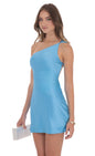 Lucy In The Sky Satin One Shoulder Open Back Dress in Sky Blue