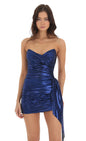 Lucy In The Sky Metallic Corset Tassel Dress in Blue