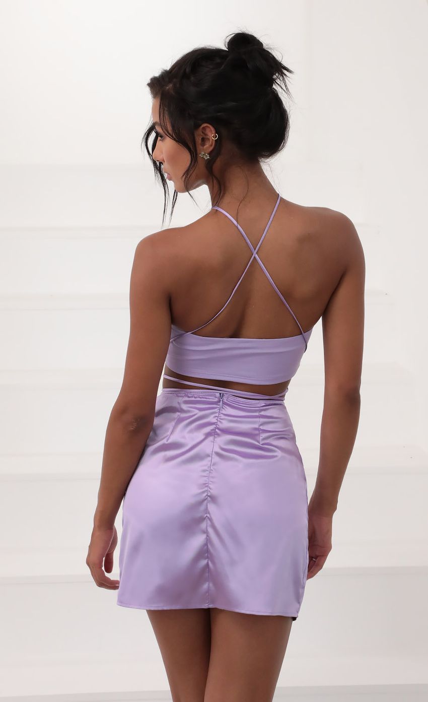 Lucy In The Sky Leopard Satin Set in Lilac
