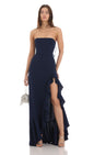 Lucy In The Sky Strapless Back Bow Corset Maxi Dress in Navy