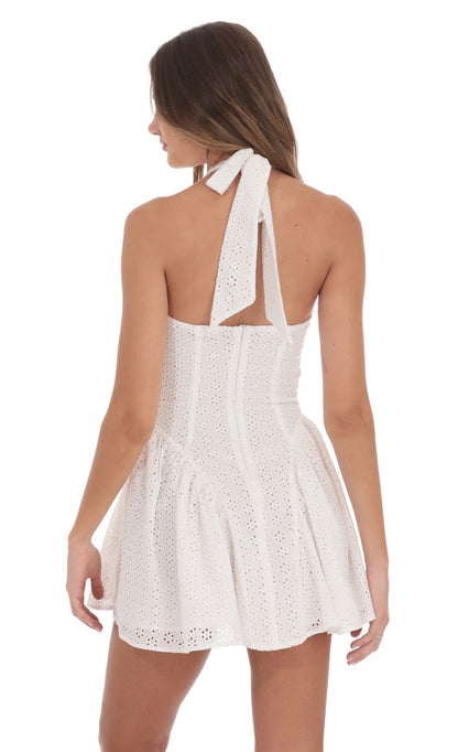Lucy In The Sky Floral Eyelet Halter Dress in White