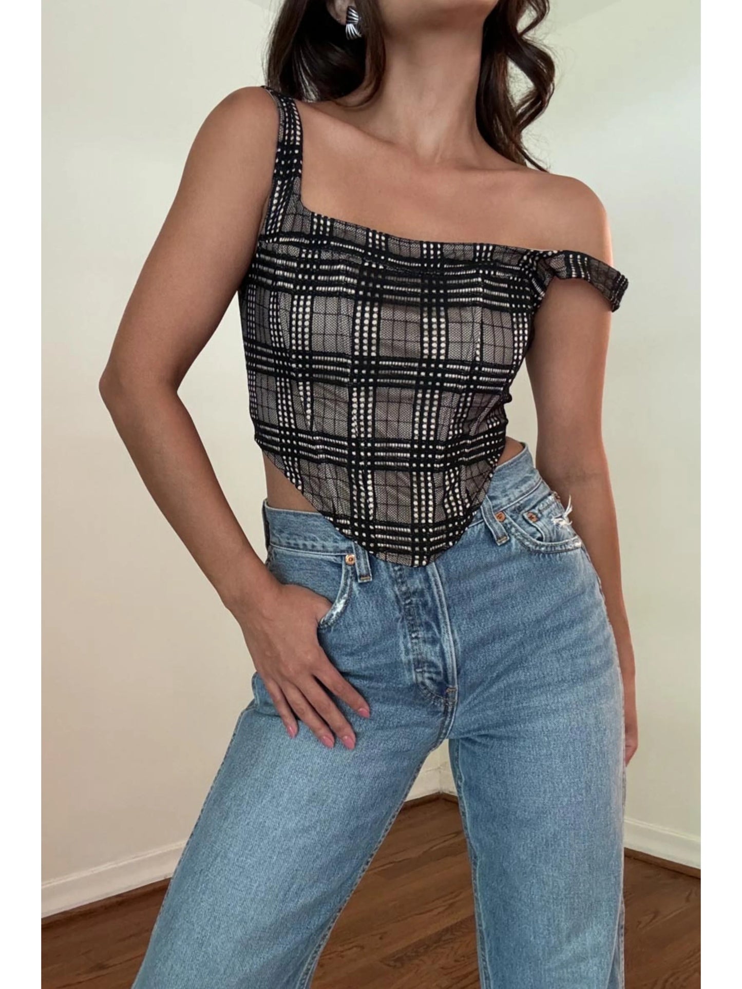 Ruby & Jenna Women's Square Neck Lace Corset Top