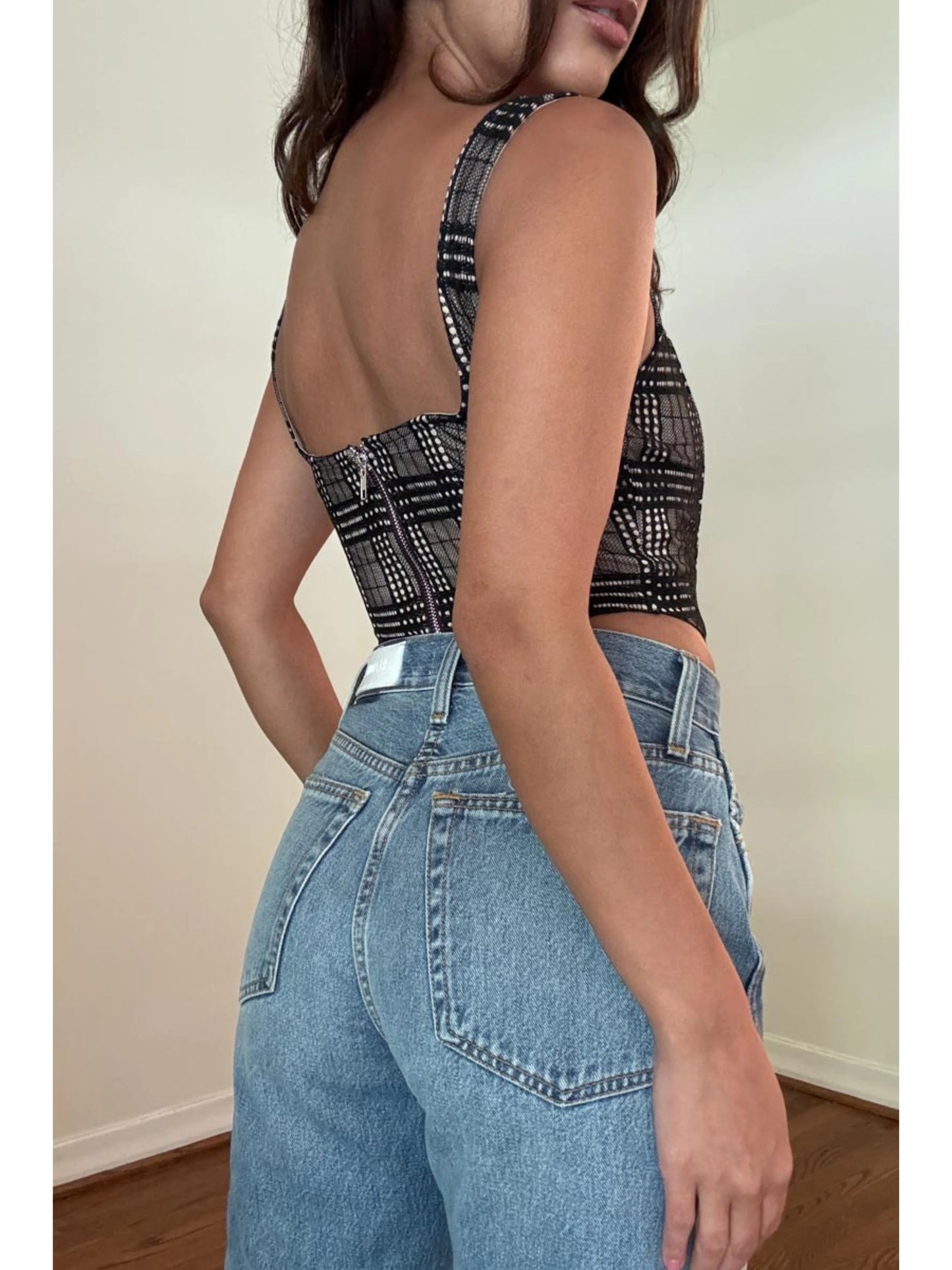 Ruby & Jenna Women's Square Neck Lace Corset Top